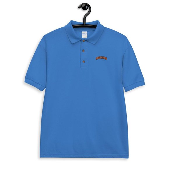 PokeGang Men's Blue Short Sleeve Button Up Yellow Logo Sport Polo Shirt Size S - Picture 5 of 6